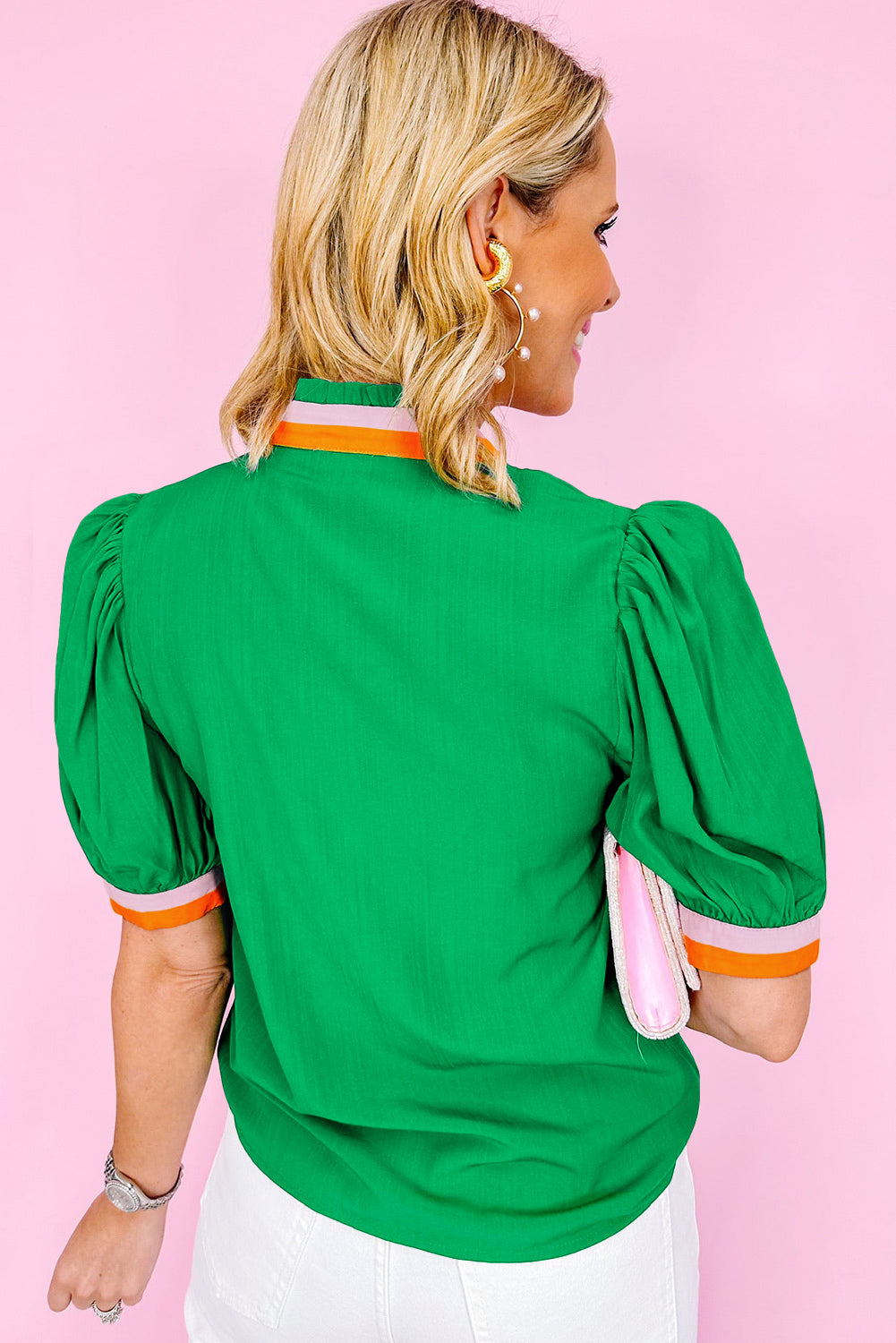 Bright Green V Neck Blouse