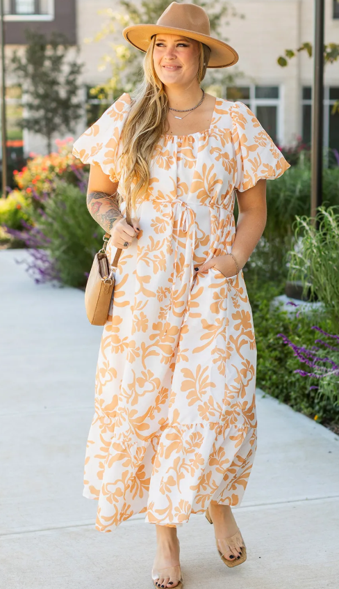 Apricot Floral Dress