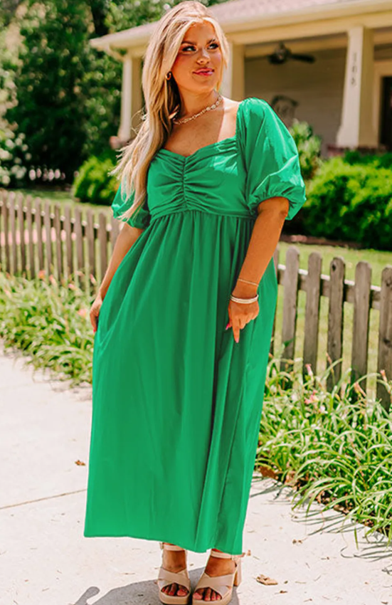 Bright Green Ruched Dress