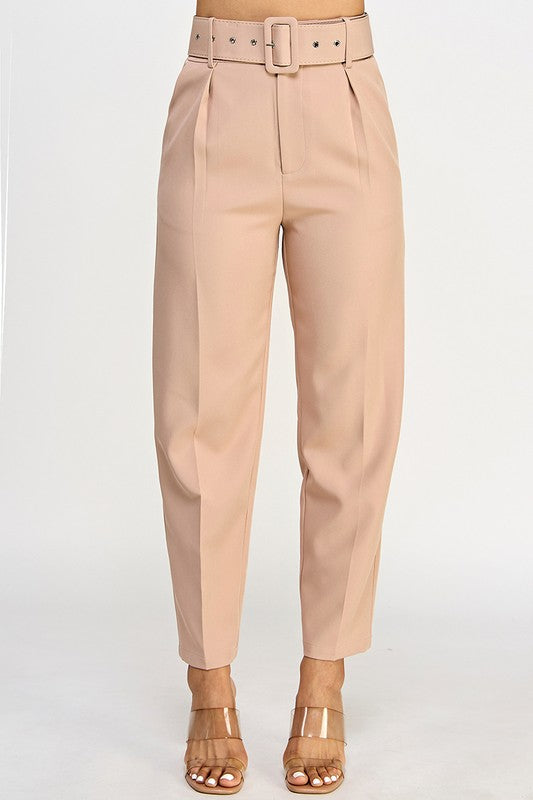 Camel High Waisted Pants With Belt