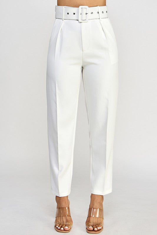 White High Waisted Pants With Belt