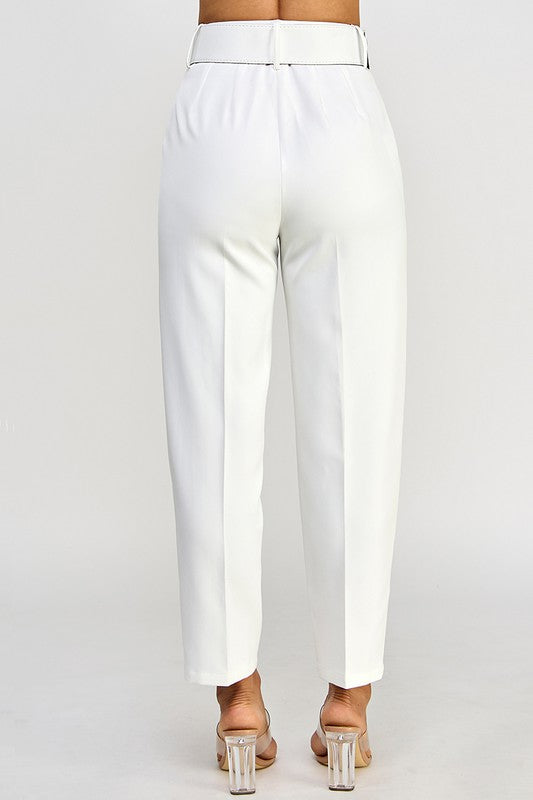 White High Waisted Pants With Belt