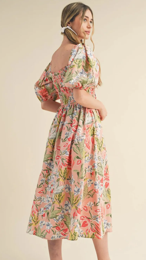 Apricot Pink Floral Dress