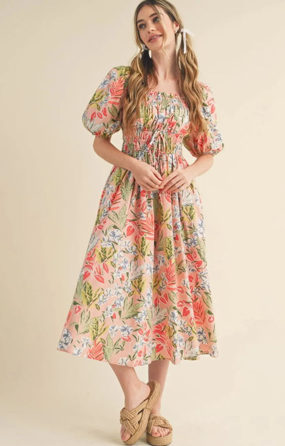 Apricot Pink Floral Dress