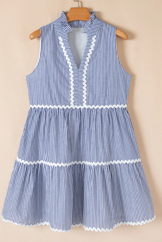 Blue Stripe V Neck Mini Dress