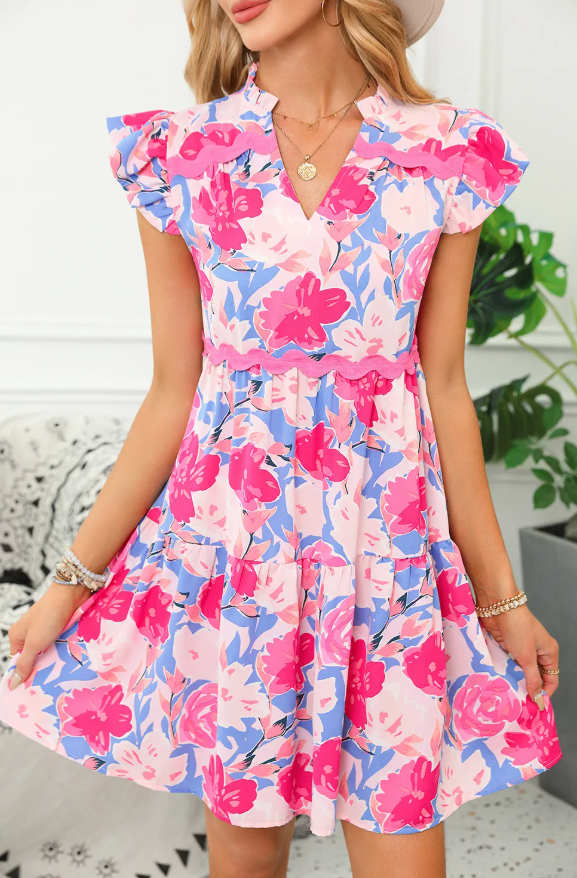 Pink Floral Printed Dress