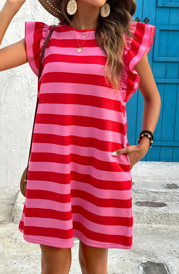 Red Pink Stripe Dress