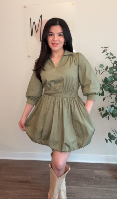 Green High Waist Mini Dress